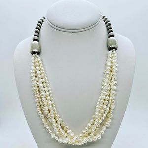 Retired Silpada multi strand freshwater pearl necklace w. sterling silver beads